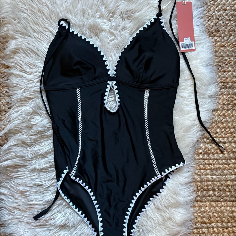 Elegant Black One Piece Swimsuit with White Trim